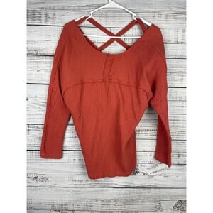 Anthropologie Saturday Sunday Red Gauzy Cotton Top Criss Cross Back XS New Beach